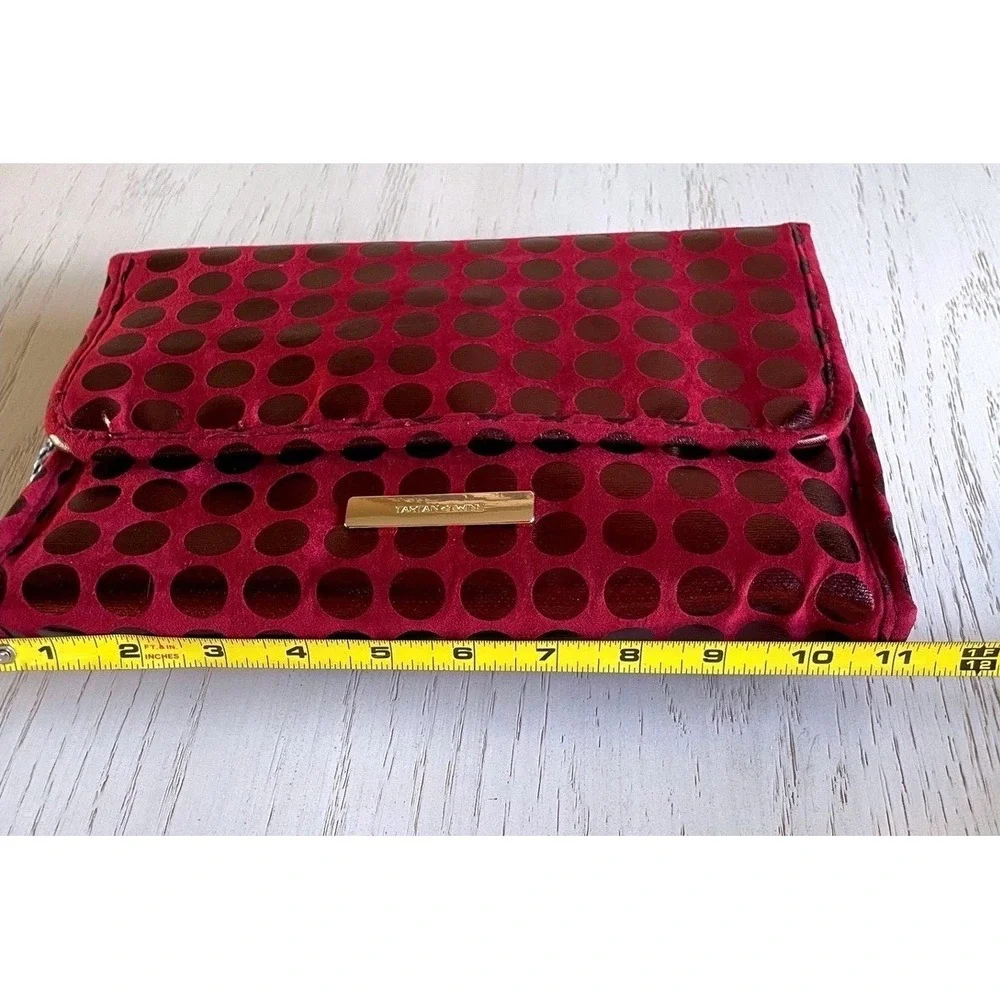 Tartan Twine Red Polka Dot Travel Jewelry Organizer Roll Bag Clutch Pouch NEW‎
